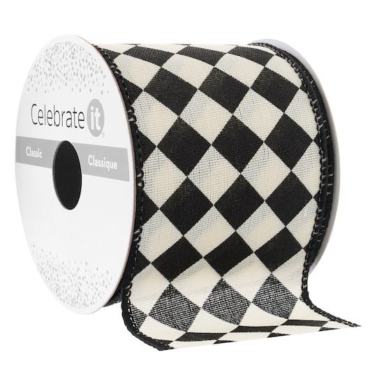 2.5" x 3yd. Black & White Diamonds Wired Edge Ribbon by Celebrate It™
